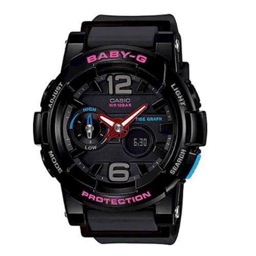 Image of Casio Baby-G sort resin med stål quartz multifunktion Dame ur, model BGA-180-1BER